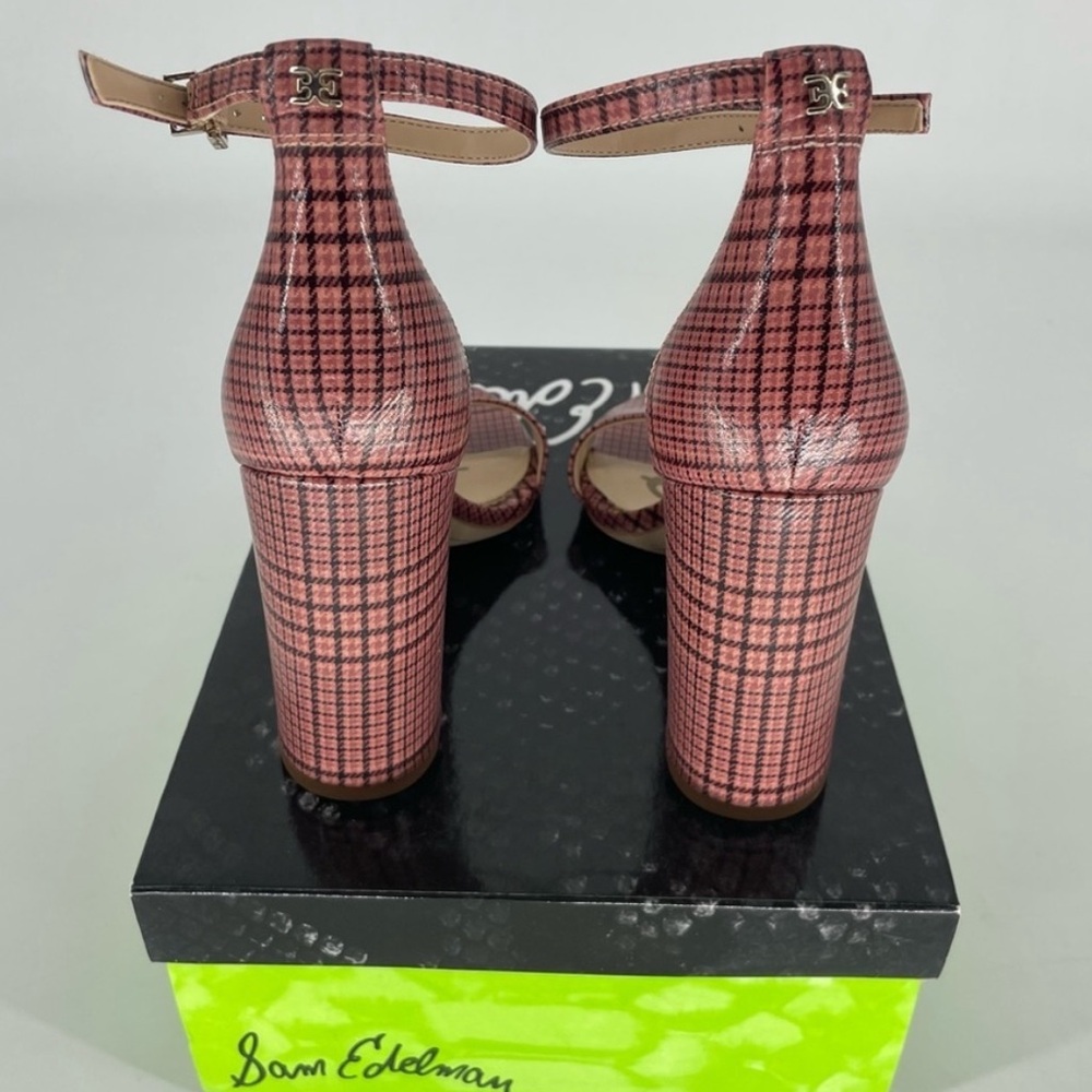 SAM EDELMAN NEW YARO ANKLE STRAP SANDALS HEELS CAMEO PINK PLAID 7 - Picture 5 of 9